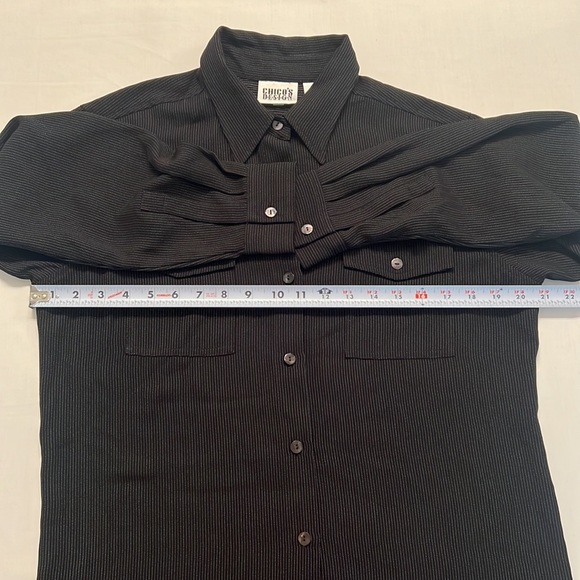 #27- Chicos Design Black Stripes Long Sleeve Button Down Top Blouse Size 1 - Picture 7 of 11